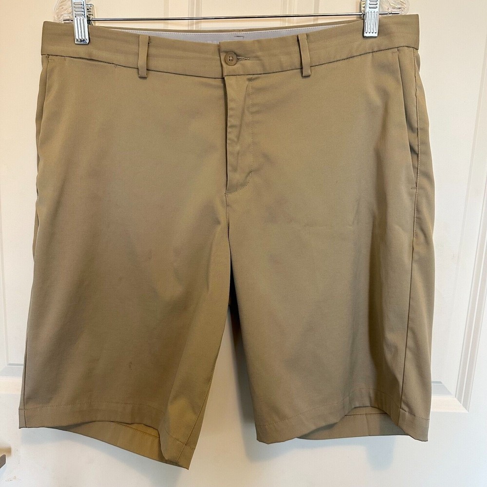 Nike Tiger Woods TW  2.0 Khaki Chino Flat Front Golf Shorts Mens Size 34